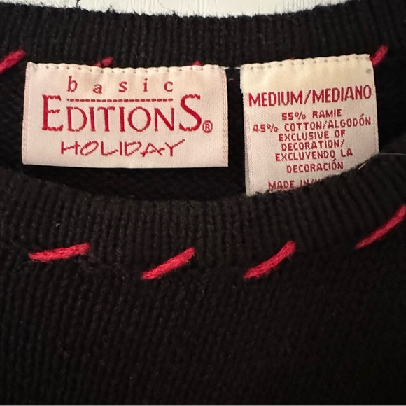 Vintage 90s Basic Editions Embroidered Christmas Novelty Sweater Medium - Picture 9 of 13